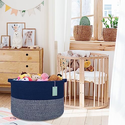 Extra Large Cotton Rope Laundry Basket 22x14 Navy Blue
