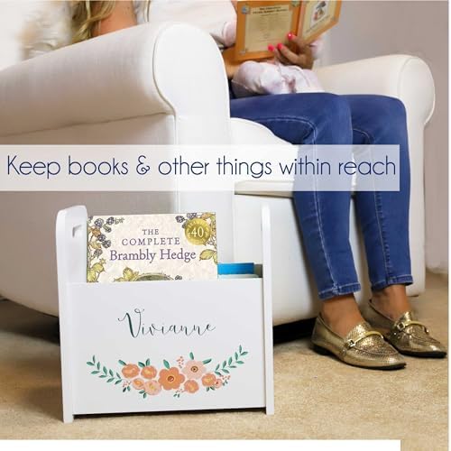 Personalized White Book Caddy with Butterflies and Flowers