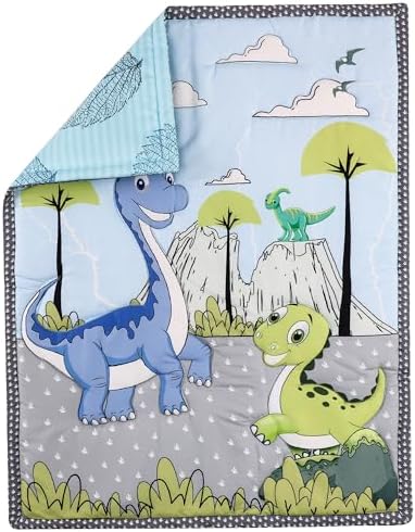 Blue Dinosaur Crib Quilt Reversible Microfiber Blanket for Babies