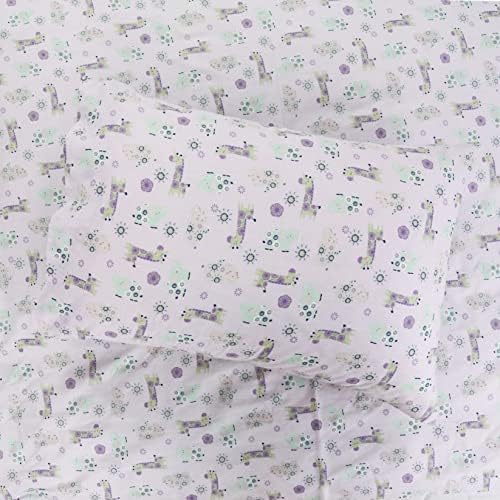 Danica 3-Piece Cotton Toddler Sheet Set Lavender Purple Giraffe Elephant