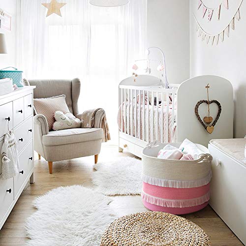 CherryNow Large Pink Woven Rope Basket for Baby Storage
