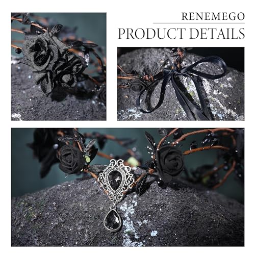 Renaissance Black Fairy Flower Crown for Women Girls