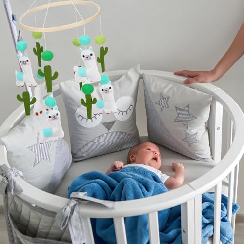 Hollowfly Baby Crib Mobile with Alpaca and Cactus Design