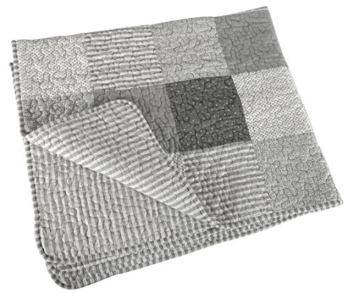 Stephan Baby Heirloom-Quality Crib Quilt Gray White Stripes Dots