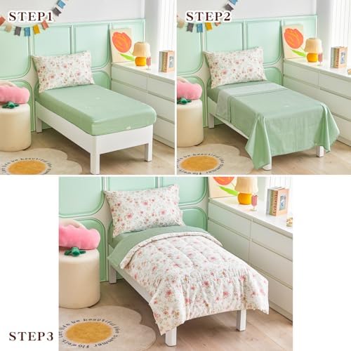Joyreap 4 Piece Toddler Bedding Set Pink Flowers