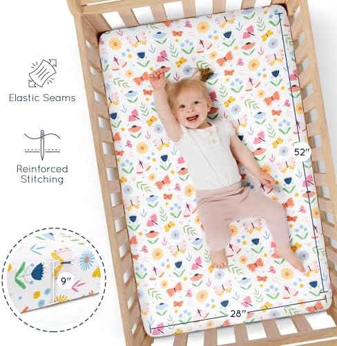GROW WILD Butterflies Flowers Crib Sheets Girl 3 Pack
