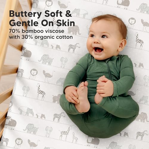 KeaBabies 2-Pack Fitted Crib Sheets - Soft Bamboo Cotton Breathable Durable