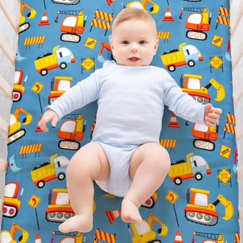 4 Pack Baby Boy Crib Sheets Set Construction Truck Dinosaur Theme