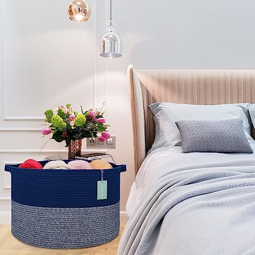Extra Large Cotton Rope Laundry Basket 22x14 Navy Blue
