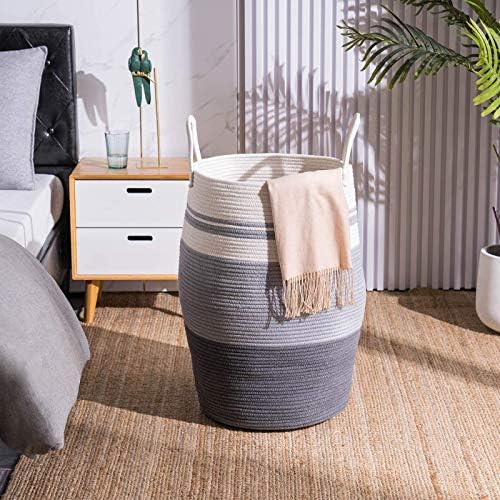 105L Extra Large Woven Laundry Hamper with Cotton Rope Handles Dark Grey