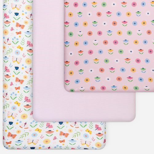 GROW WILD Butterflies Flowers Crib Sheets Girl 3 Pack