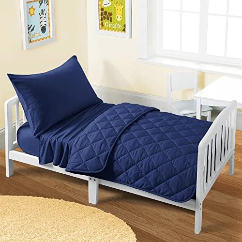 FLXXIE 4-Piece Toddler Bedding Set Navy Blue Microfiber