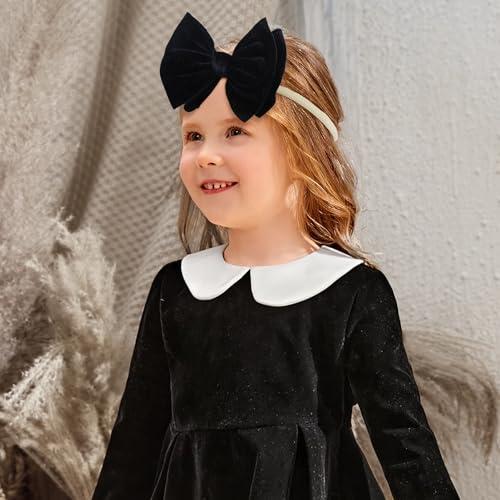 YanJie Velvet Baby Bows Stretchy Headbands - 45 Black Velvet 3 Count