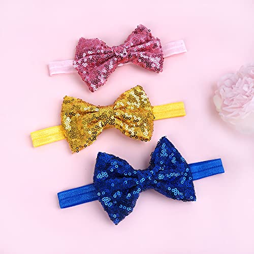 CellElection 15Pcs Sparkly Sequin Headbands for Baby Girls