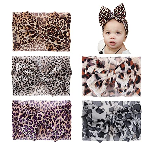 Nishine 5PCS Baby Girls Leopard Hair Turban Head Wraps
