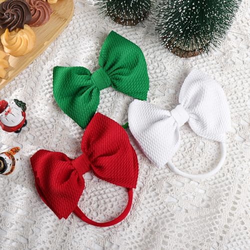 YanJie Christmas Bows Hairband for Baby Girls - 3 Pack Red White Green