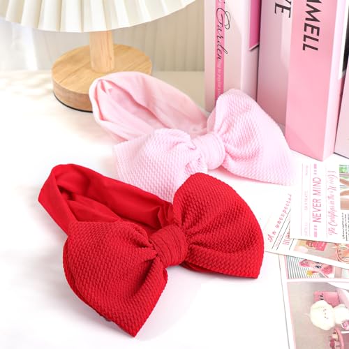 YanJie Baby Girl Headbands - Soft Red Pink Bow for Newborns Toddlers