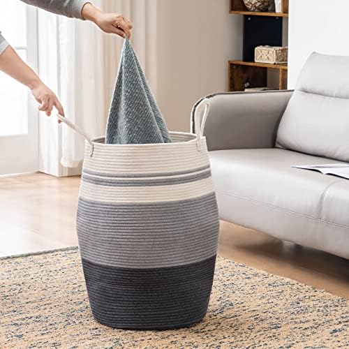 105L Extra Large Woven Laundry Hamper with Cotton Rope Handles Dark Grey