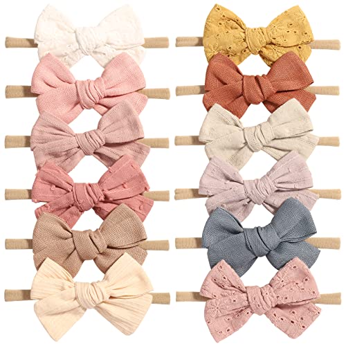 Jollybows Mini Lined Hair Clips Bows with 12pcs Nylon Headband for Babies