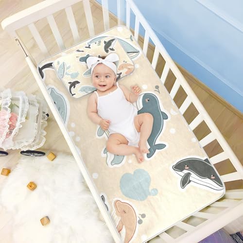 Cooling Whale Khaki Crib Mattress Pad 28x52