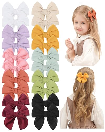 Doboi 20PCS Cotton Linen Bows for Girls Hair Clips