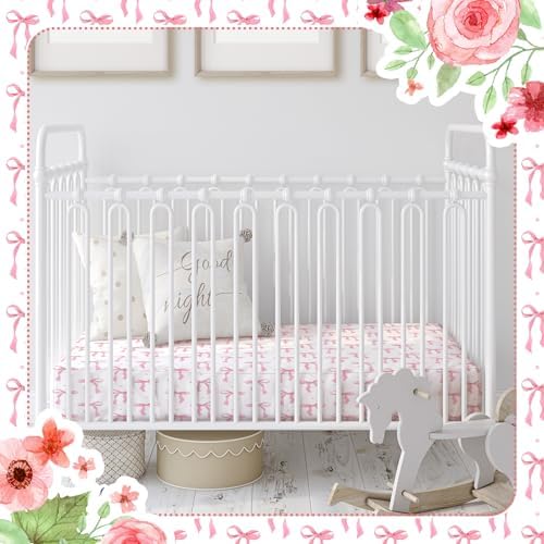 Pink Bow Crib Sheets for Girls 2 Pack Fitted