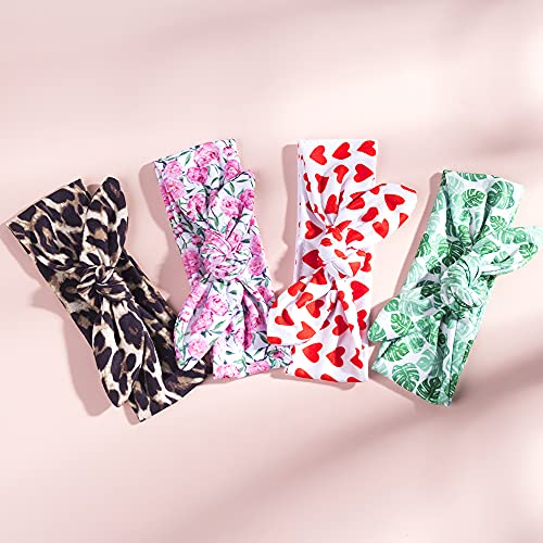 Cinaci 12 Pack Parent-Child Floral Print Rabbit Ear Bow Headbands