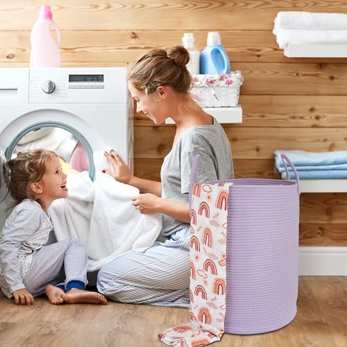 Cotton Rope Laundry Hamper with Handles - Large Purple