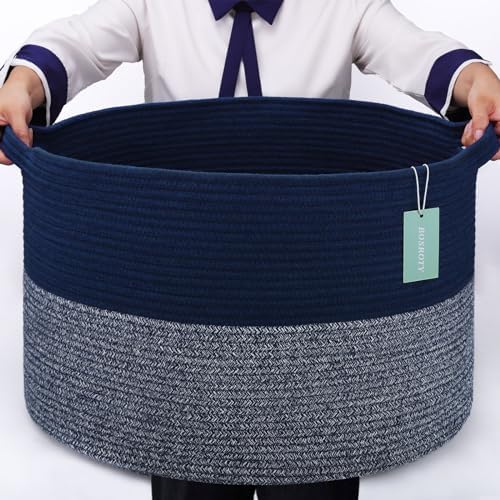 Extra Large Cotton Rope Laundry Basket 22x14 Navy Blue