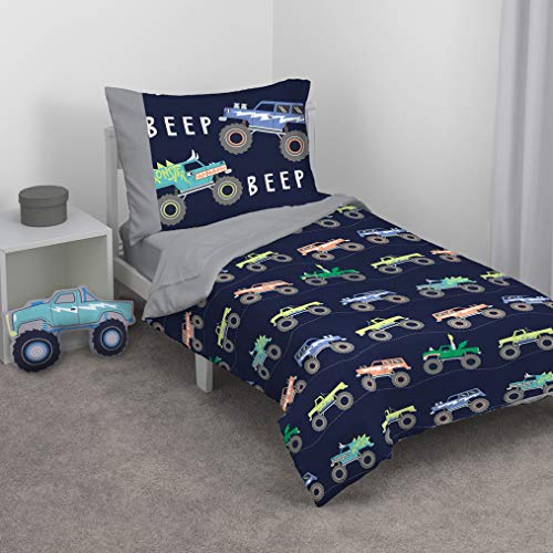 Crown Crafts Carters Monster Truck Pillow Teal Blue Grey
