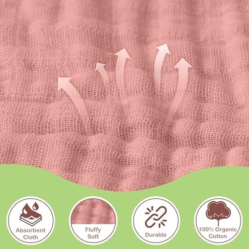 Organic Cotton Muslin Baby Hooded Towels - 2 Pack Soft Absorbent