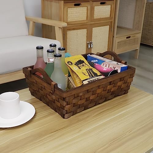 Dark Brown Wicker Storage Basket with Handles