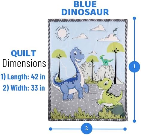 Blue Dinosaur Crib Quilt Reversible Microfiber Blanket for Babies