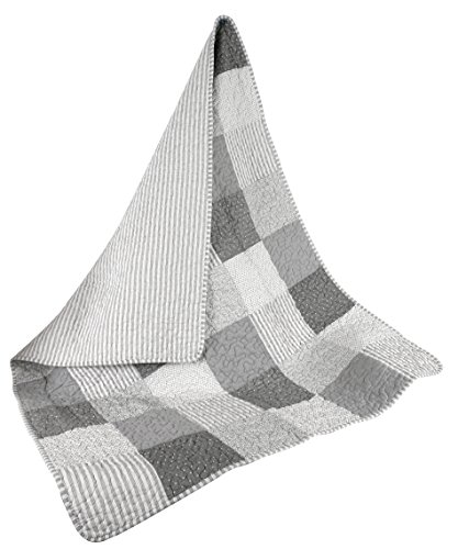 Stephan Baby Heirloom-Quality Crib Quilt Gray White Stripes Dots