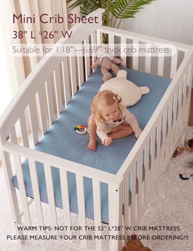 Momcozy Muslin Fitted Crib Sheets 2 Pack 38x26 Grey Blue