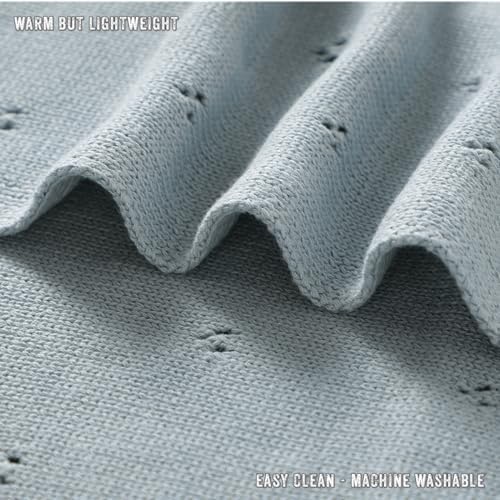 Luxury Organic Cotton Pointelle Baby Blanket Powder Blue