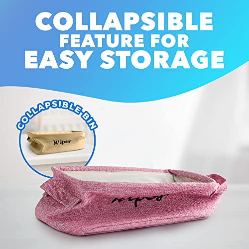Dejaroo Linen Wipes Organizer Basket with Handle Pink