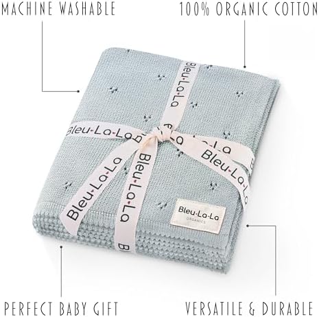 Luxury Organic Cotton Pointelle Baby Blanket Powder Blue