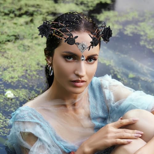 Renaissance Black Fairy Flower Crown for Women Girls