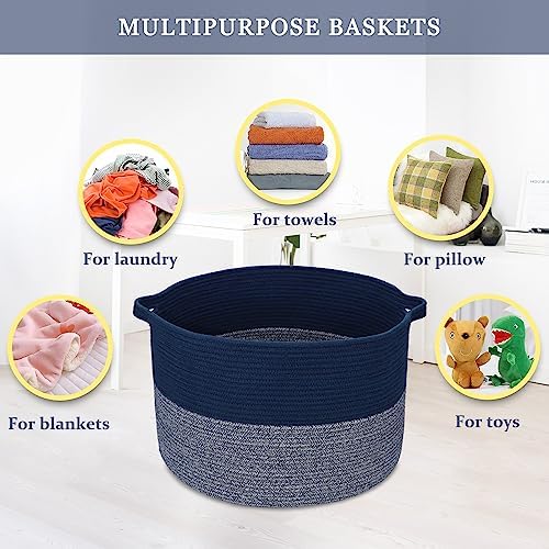 Extra Large Cotton Rope Laundry Basket 22x14 Navy Blue