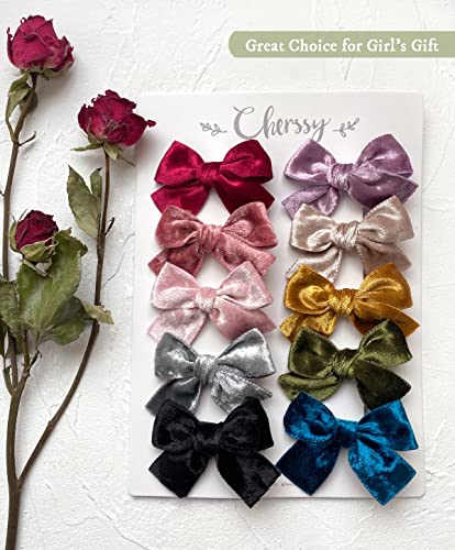 Baby Girls Velvet Hair Bow Clips 10pcs
