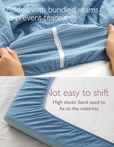 Momcozy Muslin Fitted Crib Sheets 2 Pack 38x26 Grey Blue