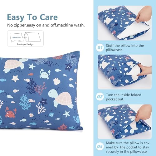 TILLYOU Toddler Pillowcase 2 Pack with TurtleManta Ray Design