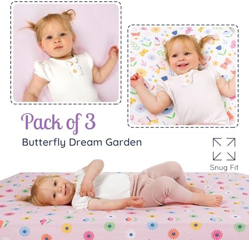 GROW WILD Butterflies Flowers Crib Sheets Girl 3 Pack