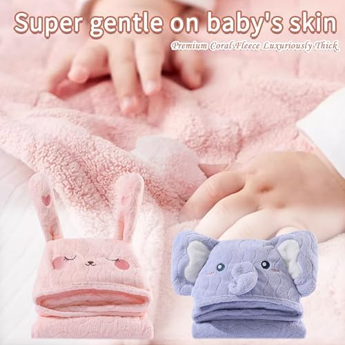 2 Pack Hooded Towels for Toddlers - Elephant Rabbit Design