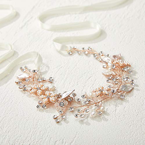 SWEETV Flower Girl Headband with Pearls and Ribbon
