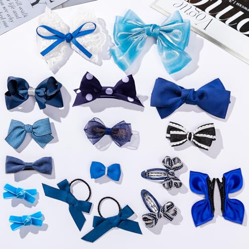 18pcs Blue Hair Bows for Girls Toddlers and Women