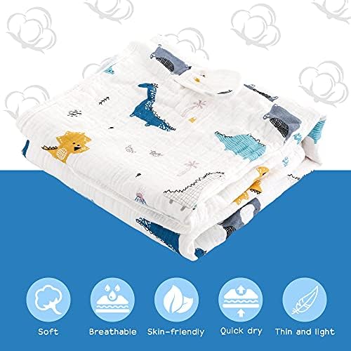 Remass 6-Layer Muslin Hooded Bath Towel for Kids Dinosaur Design
