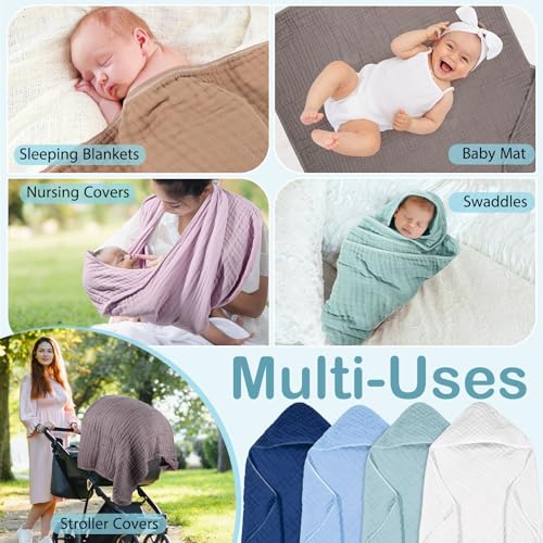 Peryiter 4 Pcs Muslin Hooded Baby Towels Blue Series 1