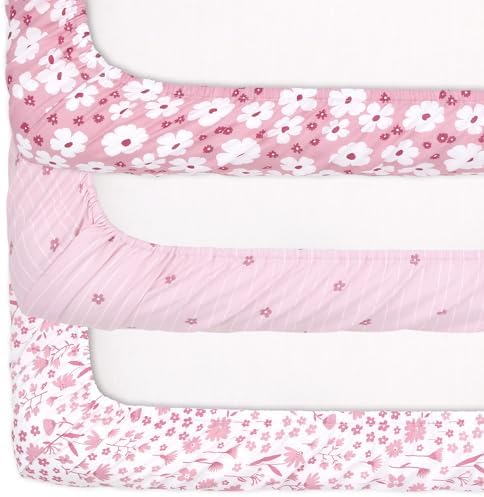 The Peanutshell 3-Pack Daisy Crib Sheets - Soft Breathable for Baby Girl